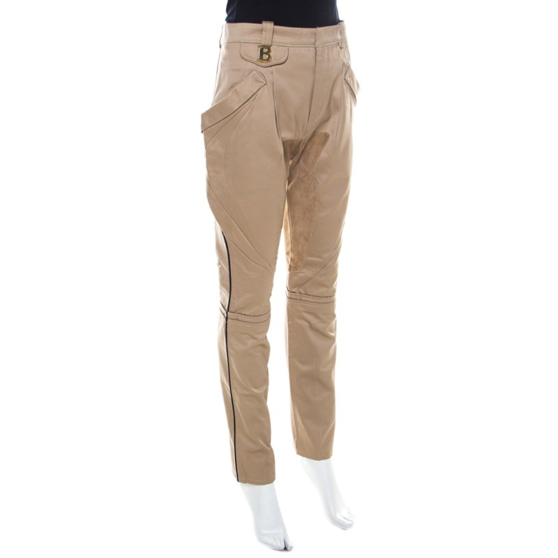 

Balenciaga Beige Cotton and Suede Panelled Biker Pants