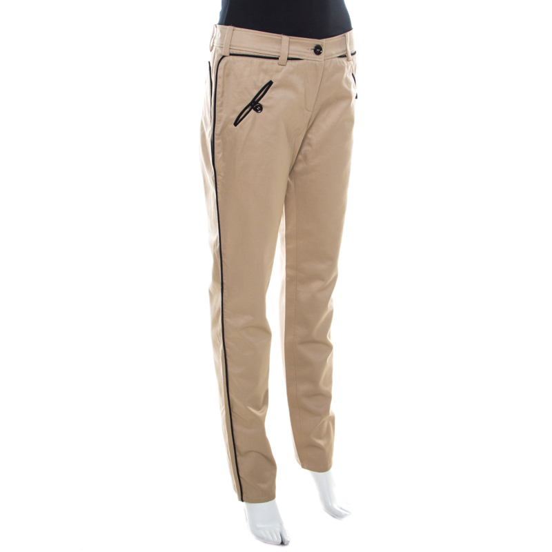 

Balenciaga Beige Cotton Piping Detail Low Rise Trousers