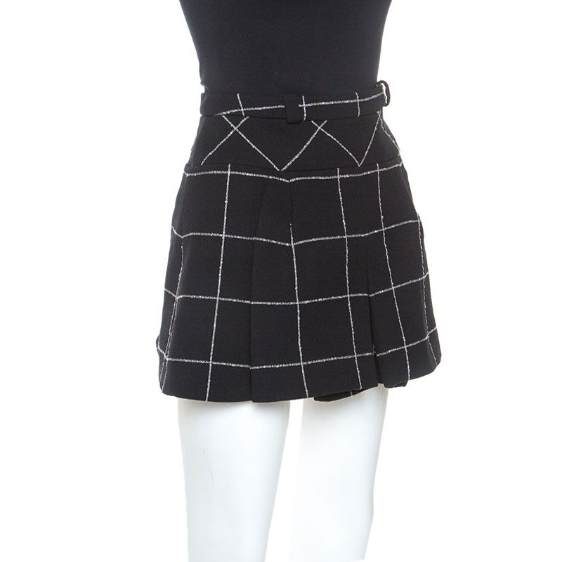 

Balenciaga Black Checked Wool Blend Pleated Mini Skirt