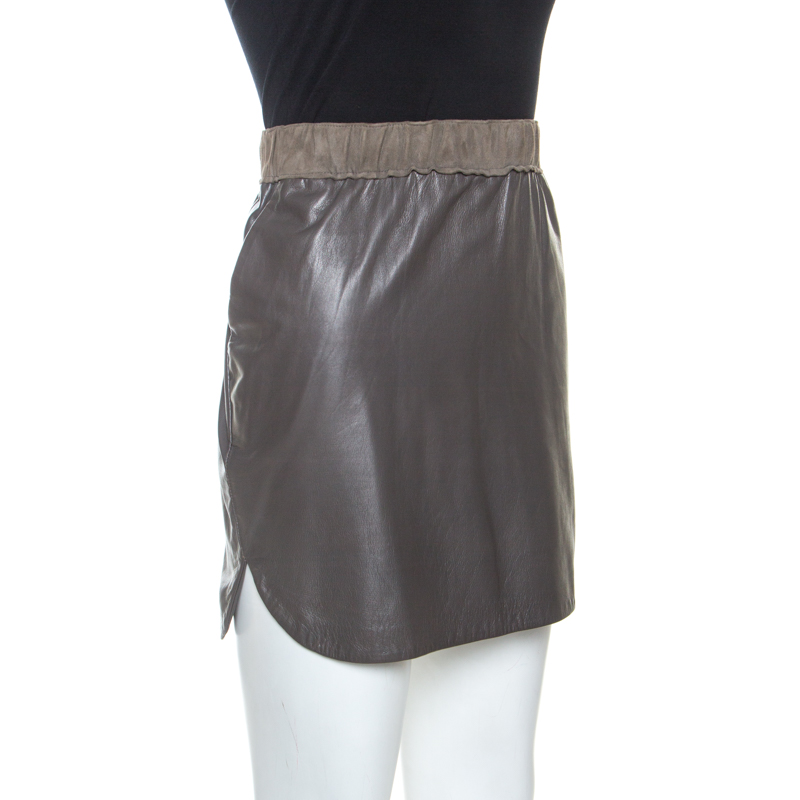 

Balenciaga Brown Lamb Leather Elasticized Waist Mini Skirt