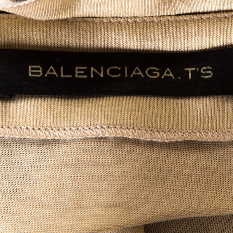 Pre-owned Balenciaga T's Black & Beige Baroque Brasso Printed Tunic Top M