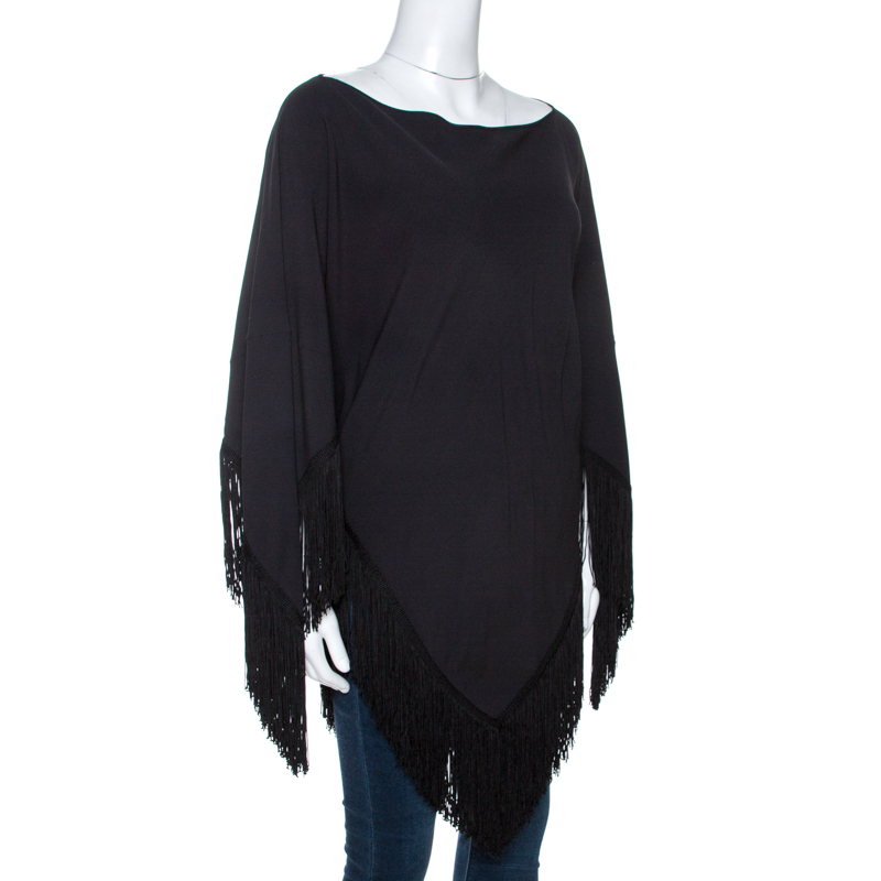 

Balenciaga Black Crepe Fringed Poncho