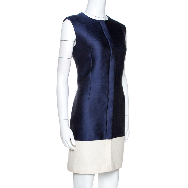 

Balenciaga Bicolor Silk and Canvas Sleeveless Dress, Navy blue