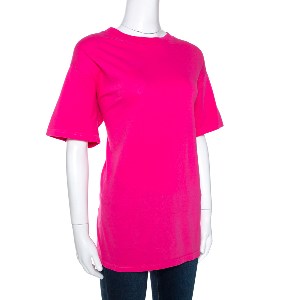 

Balenciaga Pink Cotton Logo Applique Tubular T-Shirt