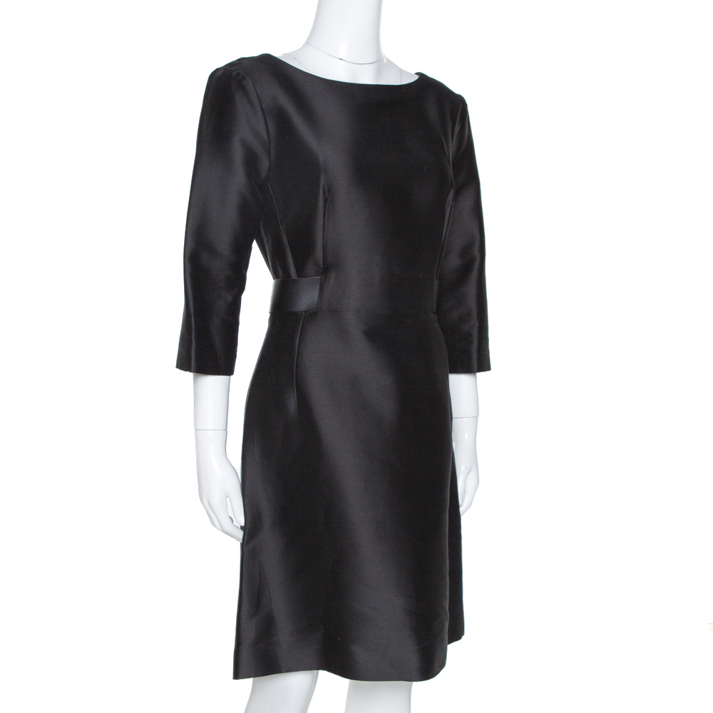 

Balenciaga Black Cotton and Silk Blend Belted Three Quarter Sleeve Dress