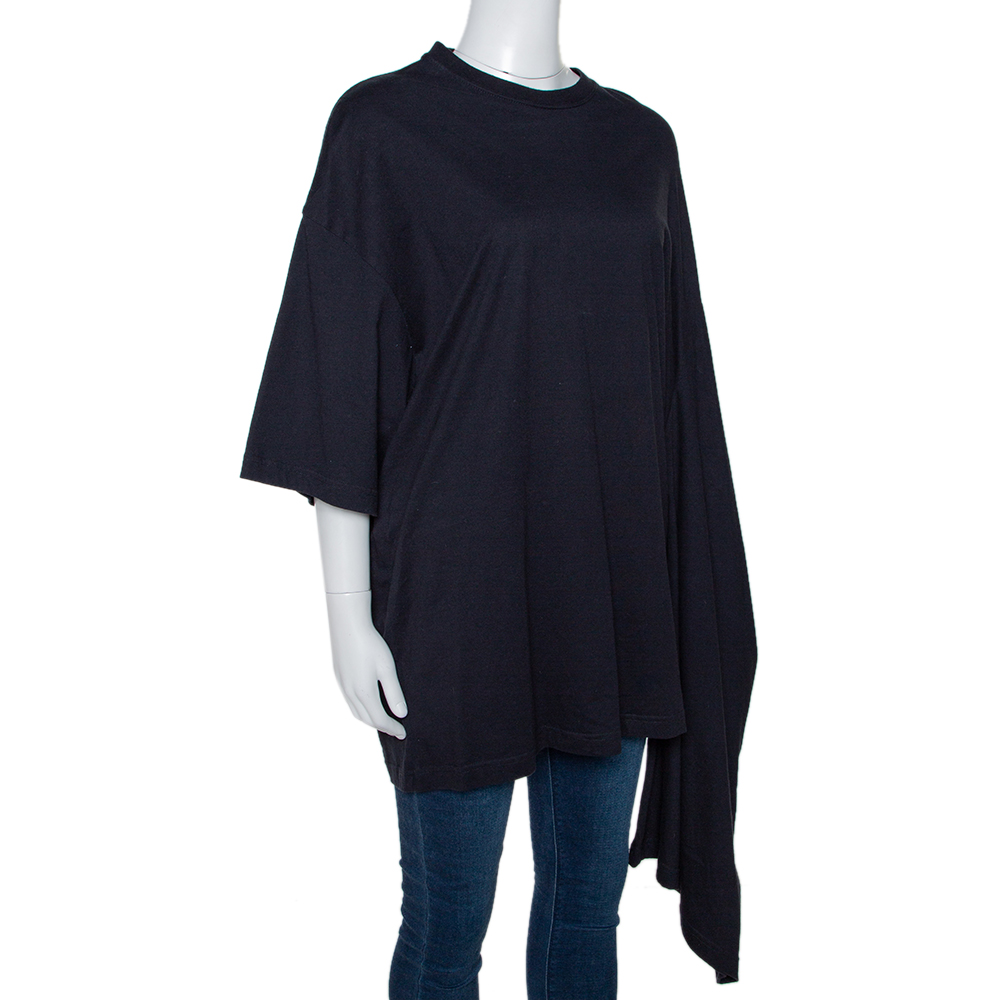 

Balenciaga Black Cotton Asymmetric Kimono T Shirt