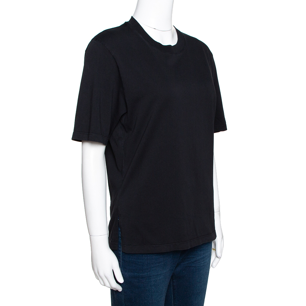 

Balenciaga Black Rear Stamp Print Cotton Crew Neck T-Shirt