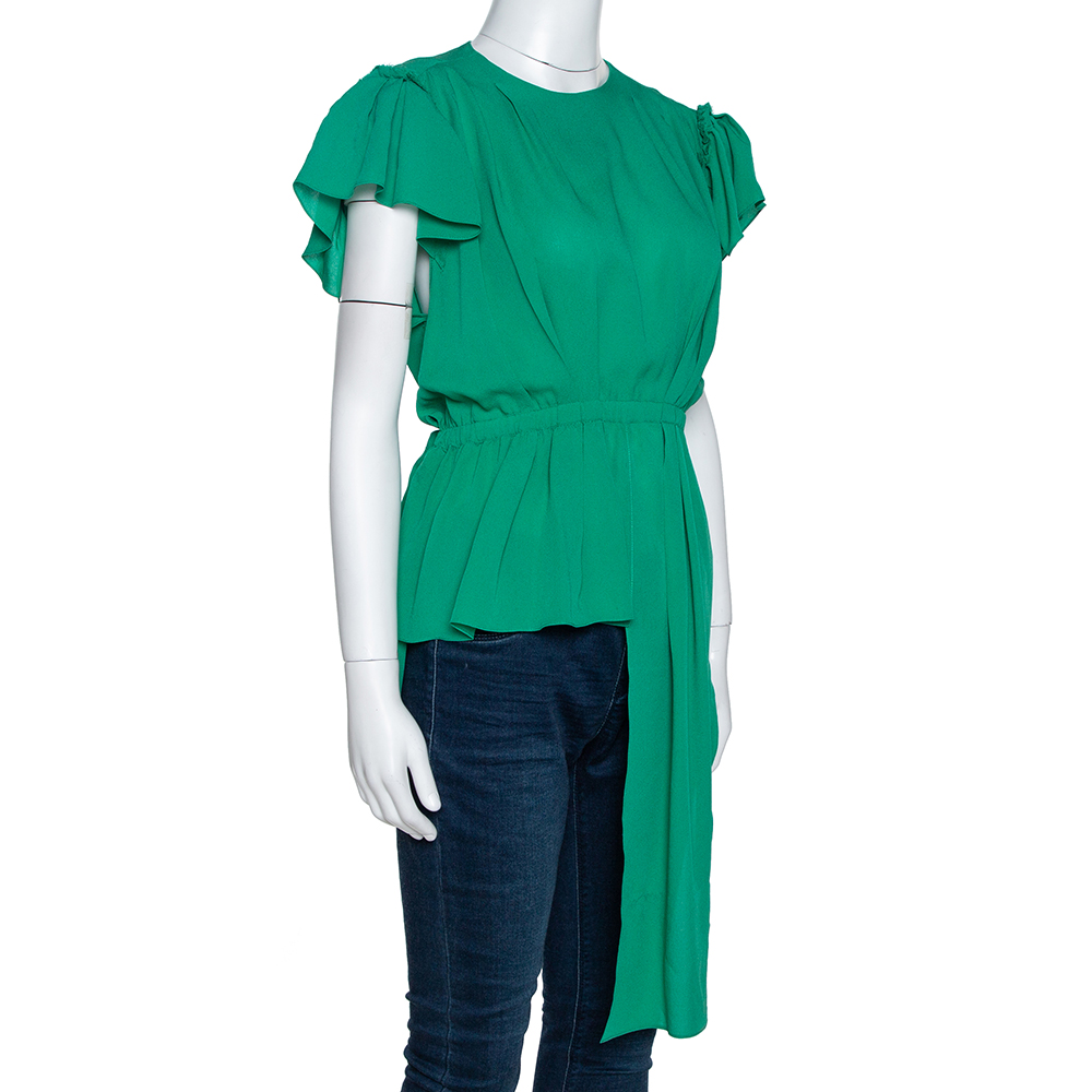 

Balenciaga Green Silk Pleated Asymmetrical Blouse