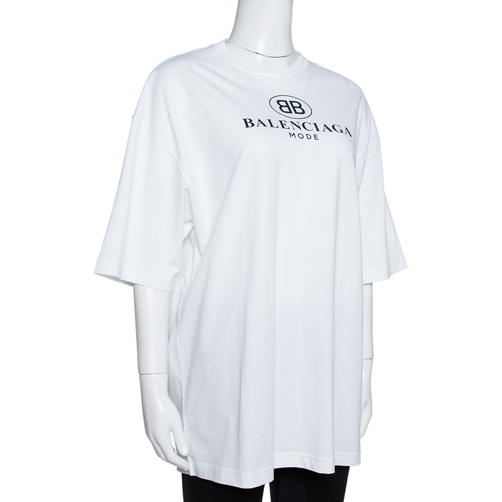 

Balenciaga White BB Mode Print Cotton Oversized T-Shirt