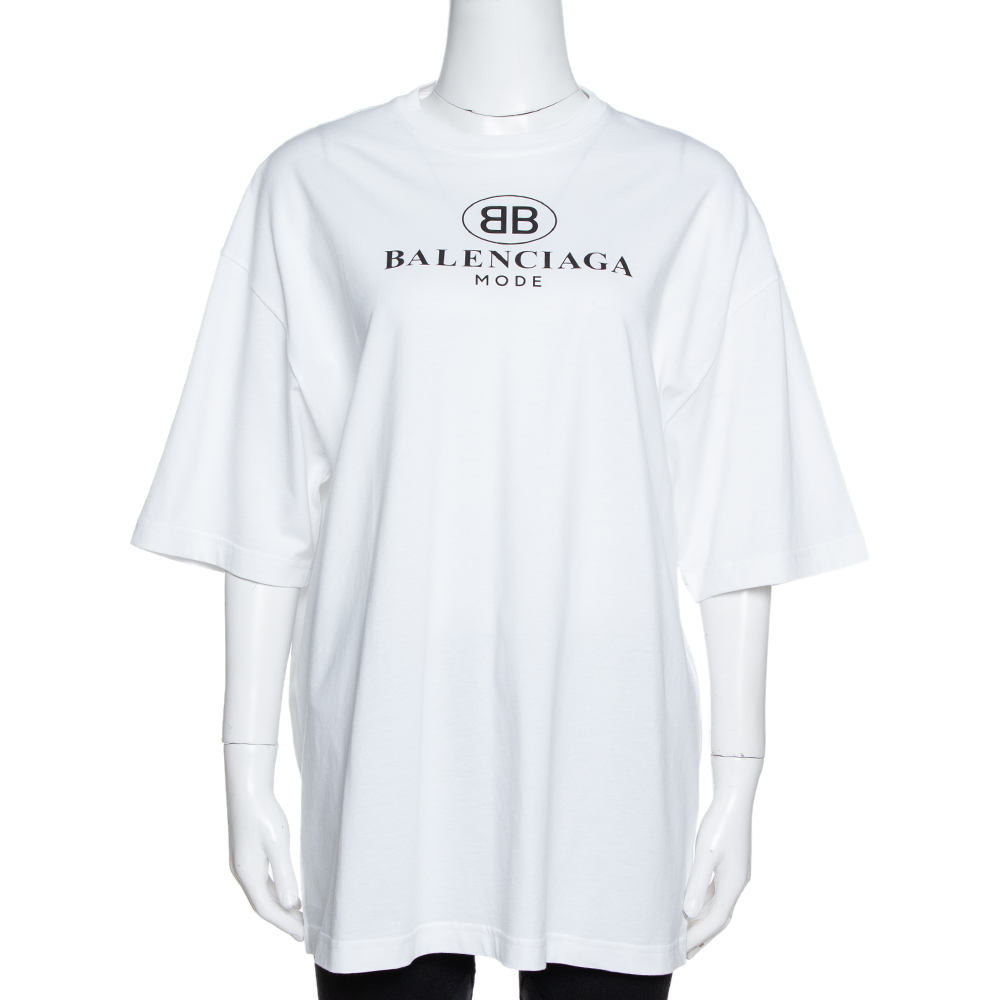 Balenciaga White BB Mode Print Cotton Oversized T-Shirt S