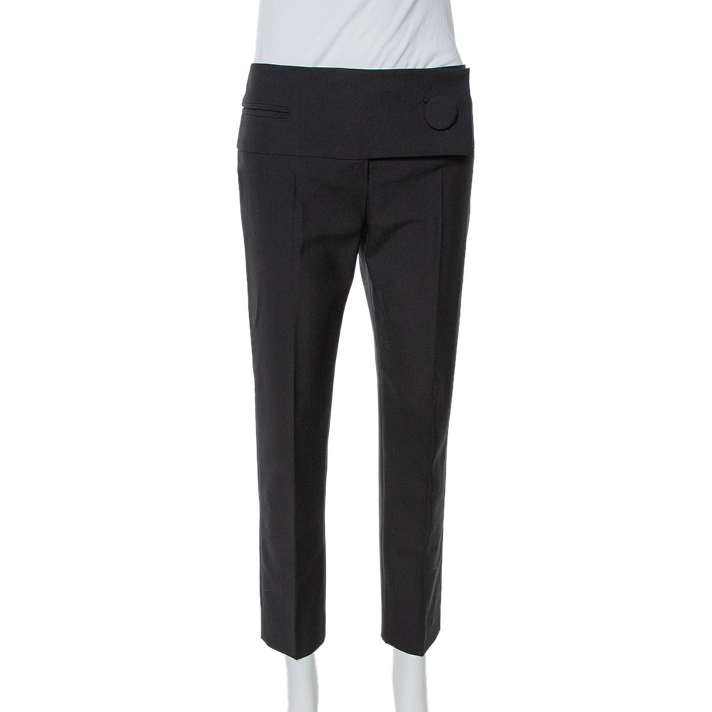 

Balenciaga Black Wool Flap Closure Detail Tailored Pants