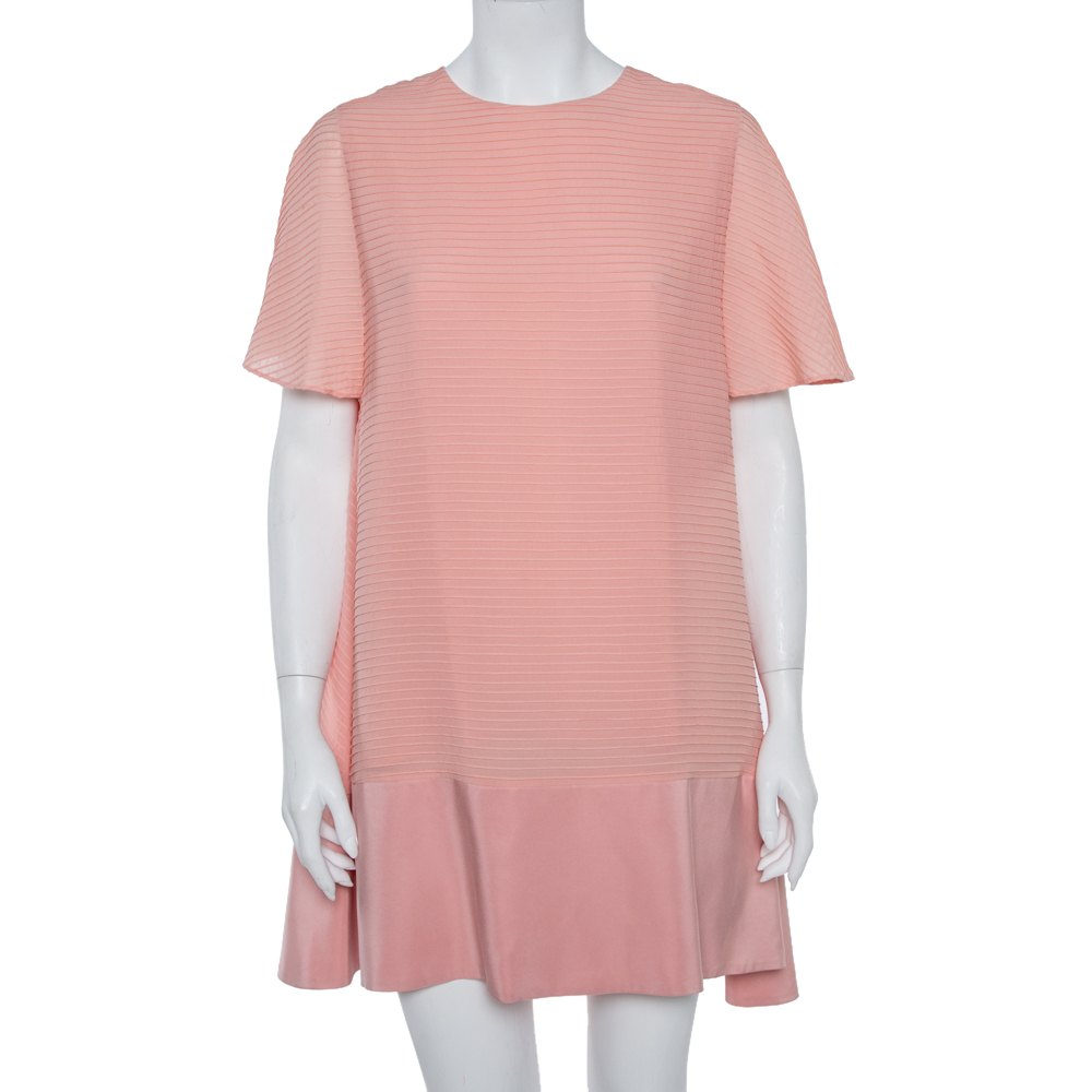 BALENCIAGA SILK PINK PINTUCK DETAIL A-LINE SHIFT DRESS L