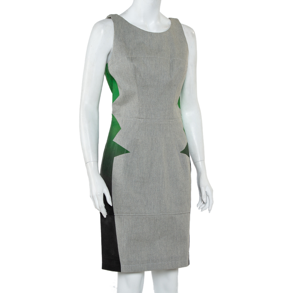 

Balenciaga Grey Denim Contrast Printed Sleeveless Sheath Dress