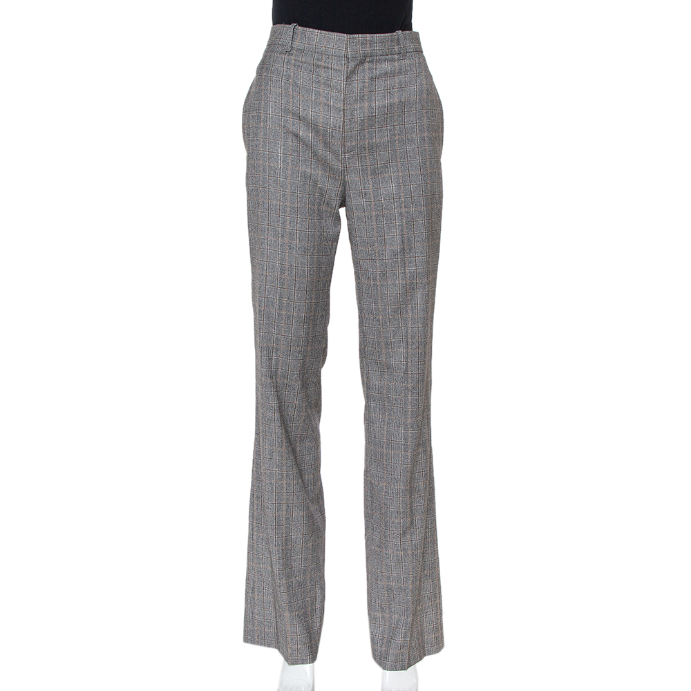 Pre-owned Balenciaga Grey Checkered Wool Trousers S