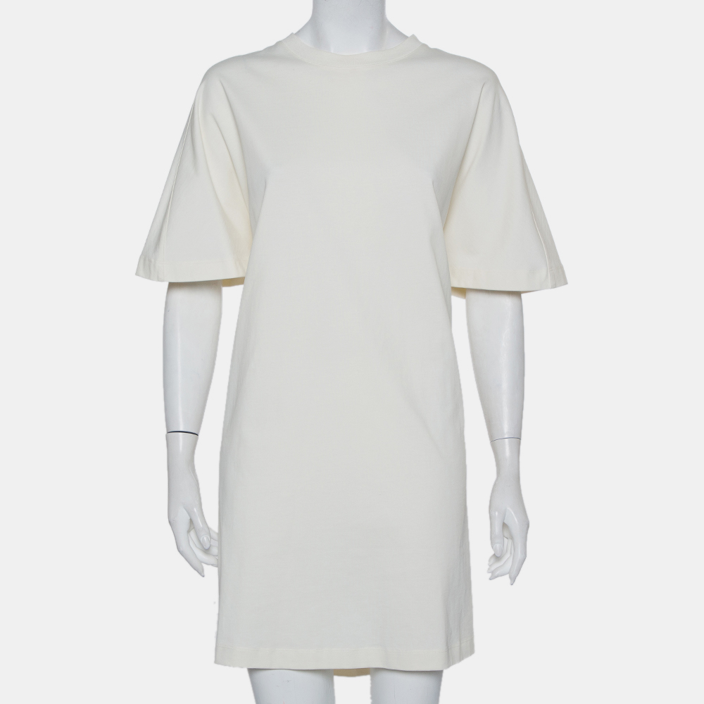 Pre-owned Balenciaga Off White Cotton Knit Oversized T-shirt Dress M In Cream