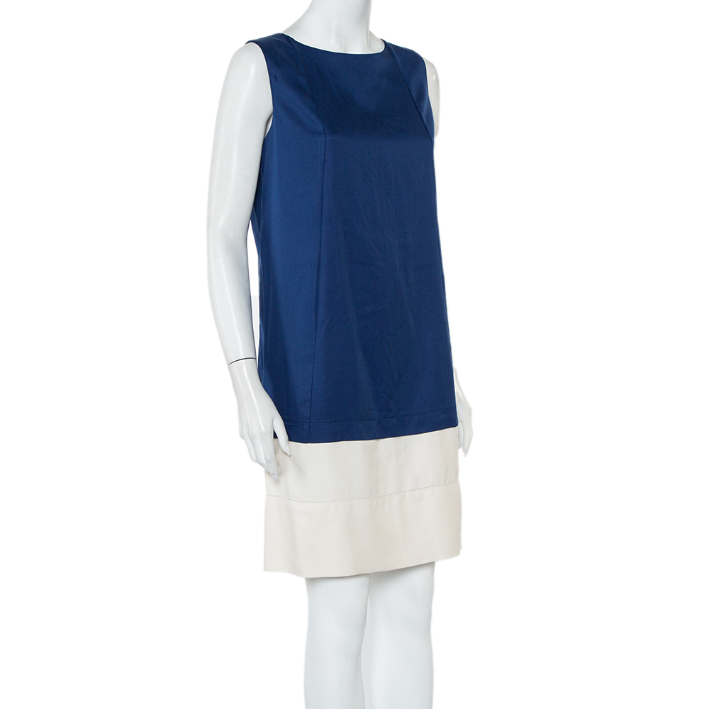 

Balenciaga Color Block Silk Sleeveless Shift Dress, Navy blue