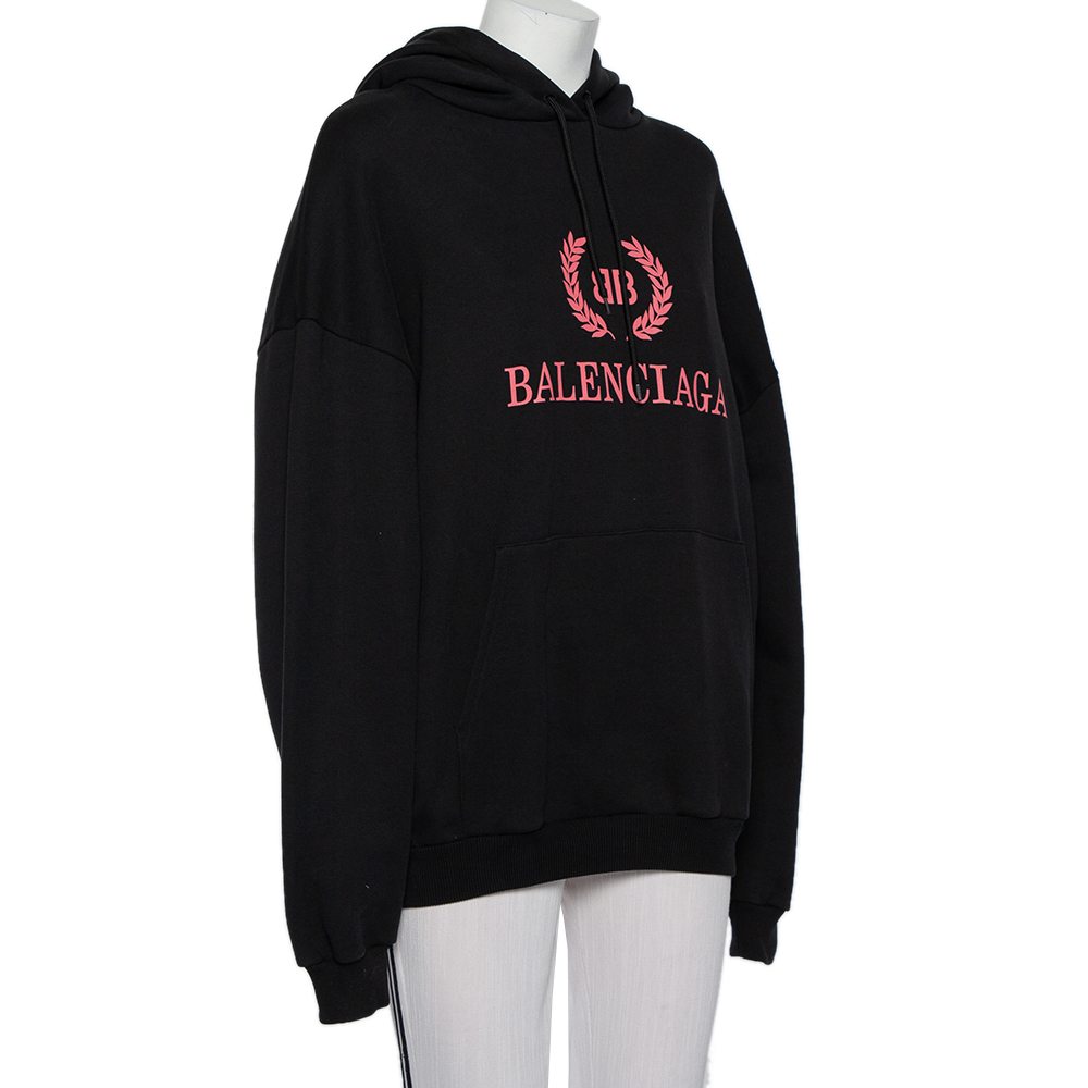 

Balenciaga Black Logo Printed Cotton Hoodie