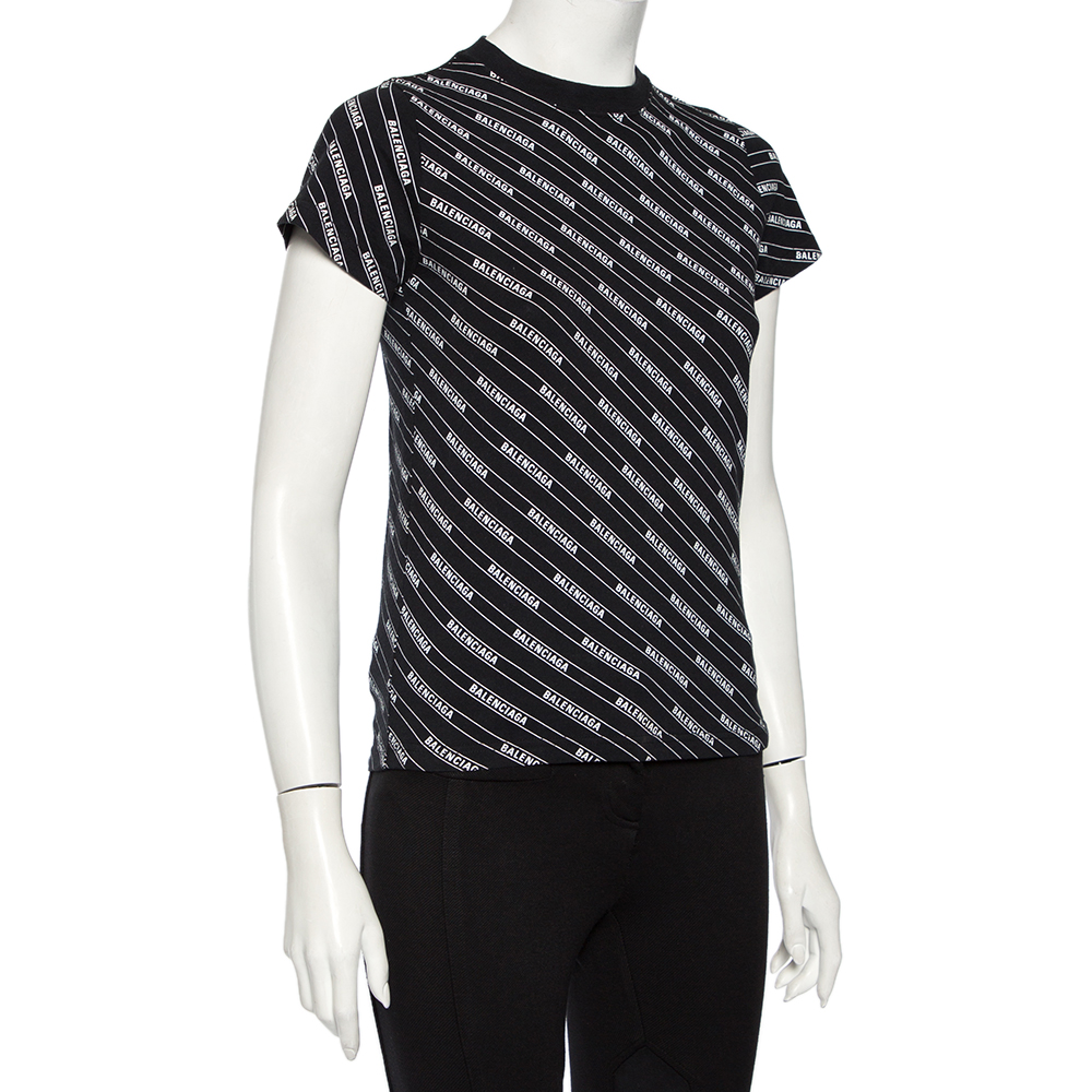

Balenciaga Black Cotton Diagonal Monogram Crewneck T-shirt