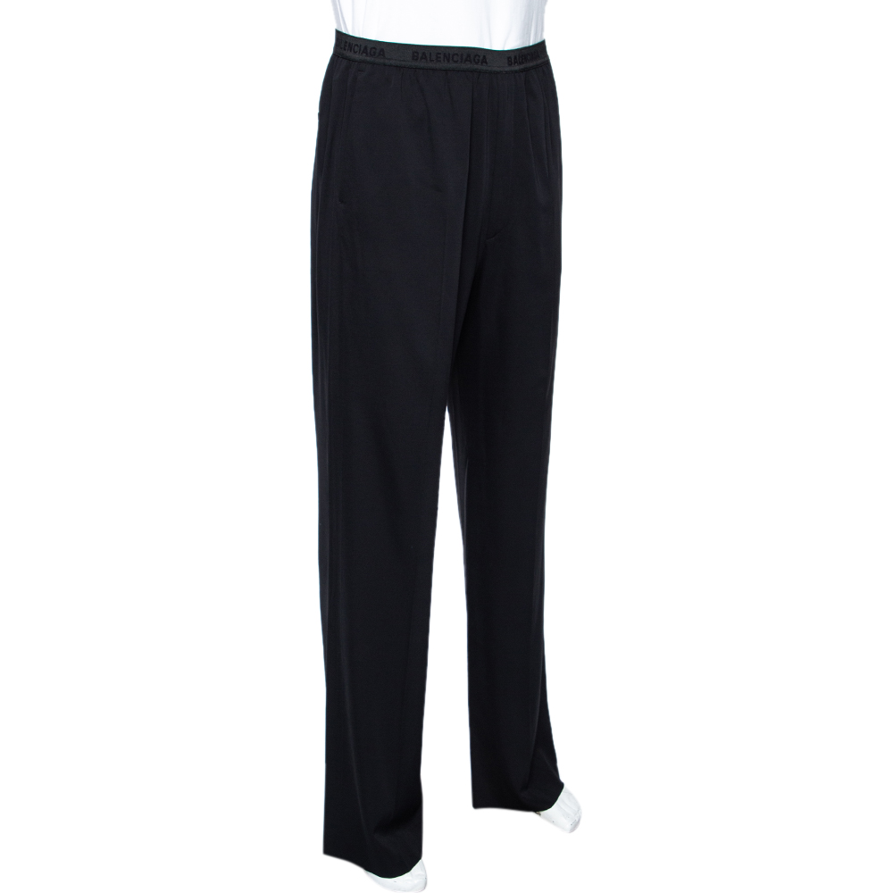 

Balenciaga Black Twill Logo Detail Wide Leg Pants