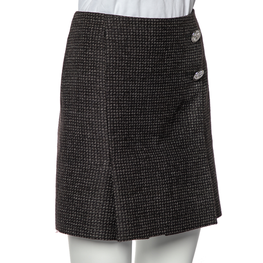 

Balenciaga Black Patterned Wool Button Detail Mini Skirt