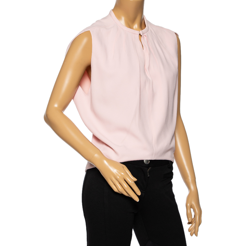 

Balenciaga Light Pink Crepe Pleated Neck Detail Oversized Blouse