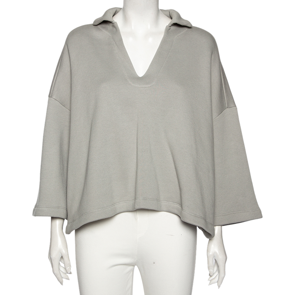 

Balenciaga Light Grey Wool Collar Detailed Oversized Cropped Sweatshirt