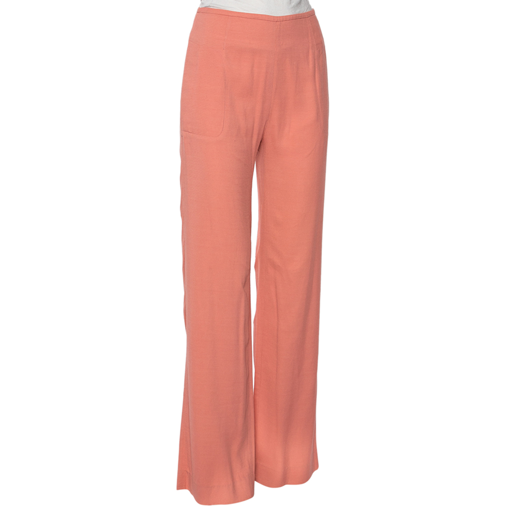 

Balenciaga Peach Crepe Wide Leg High Waisted Pants, Pink