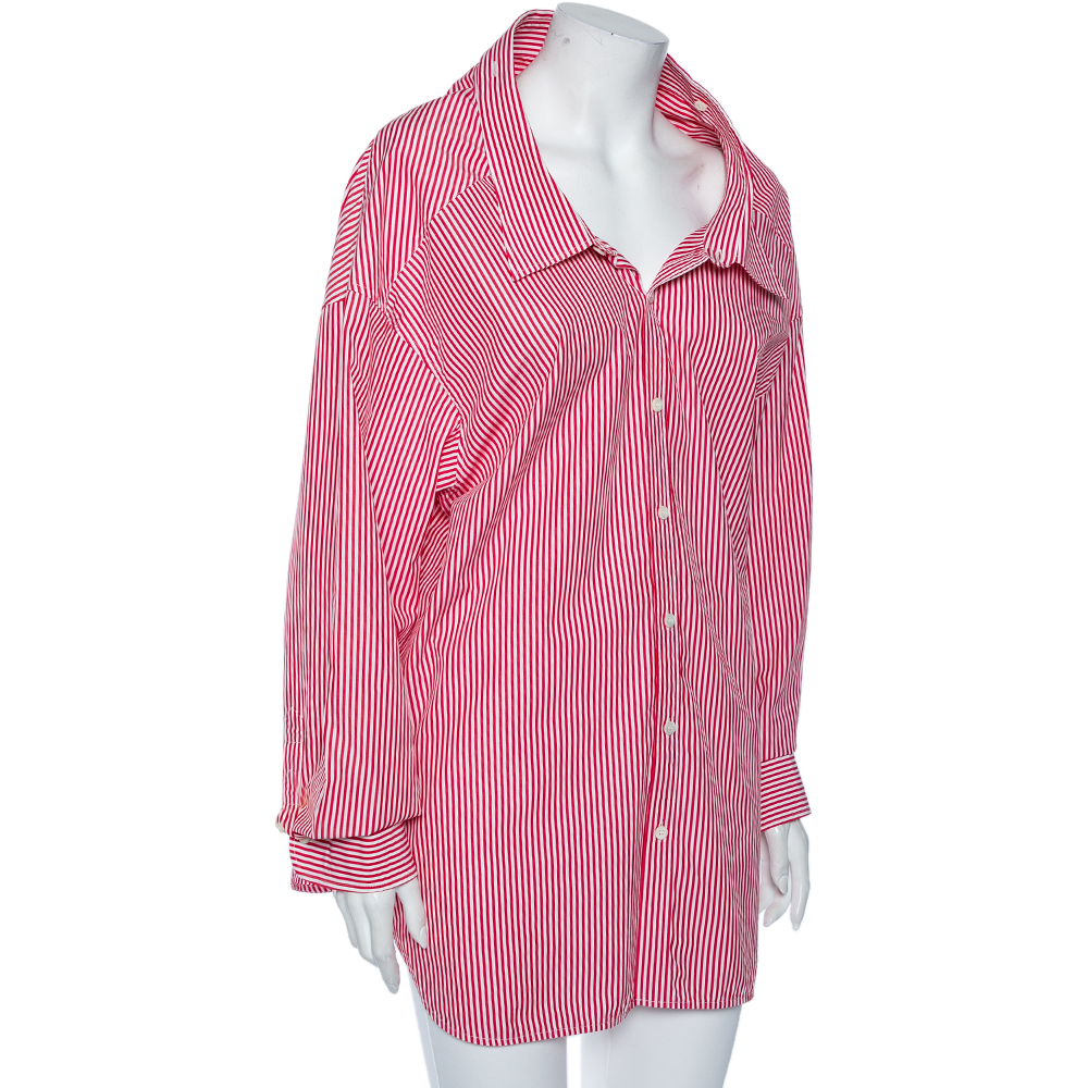 

Balenciaga Red Striped Cotton Button Front Oversized Shirt