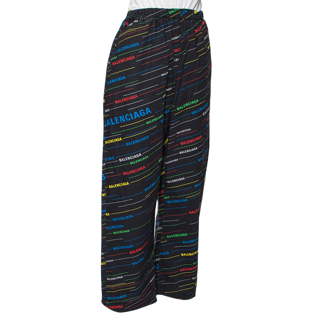 

Balenciaga Multicolored Logo Printed Cotton Elasticized Waist Pants, Multicolor