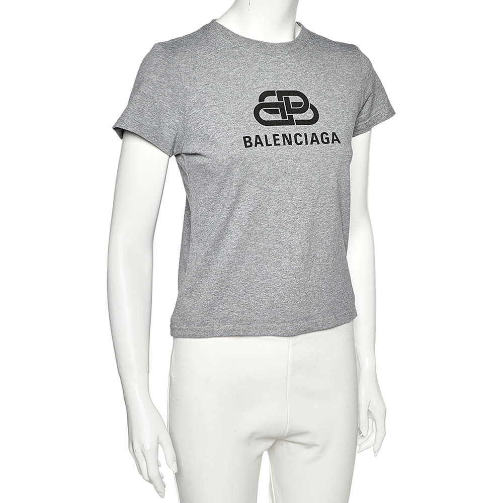 

Balenciaga Grey Logo Printed Cotton Short Sleeve T-Shirt