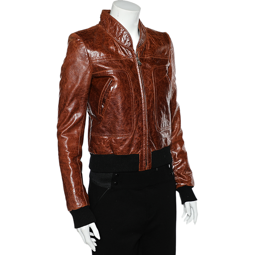 

Balenciaga Brown Leather Zip Front Jacket