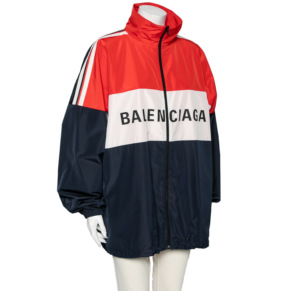 

Balenciaga Colorblock Logo Printed Synthetic Windbreaker Jacket, Multicolor