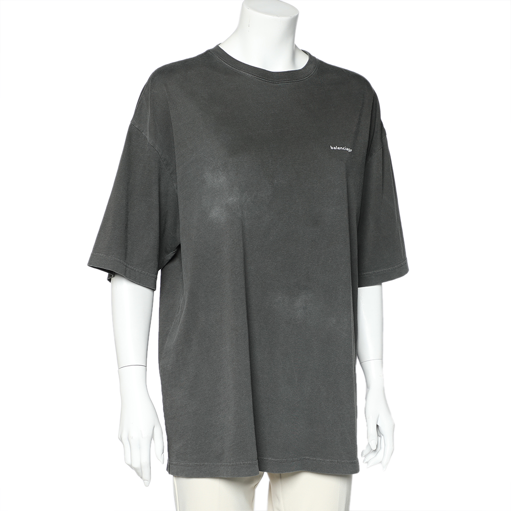 

Balenciaga Charcoal Grey Cotton Knit Oversized T-Shirt