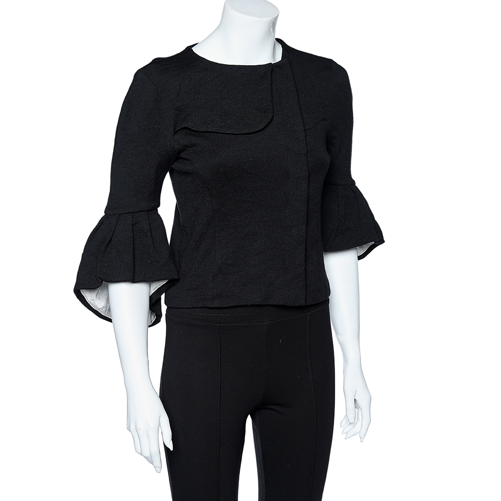 

Balenciaga Black Wool Knit Ruffle Sleeve Jacket