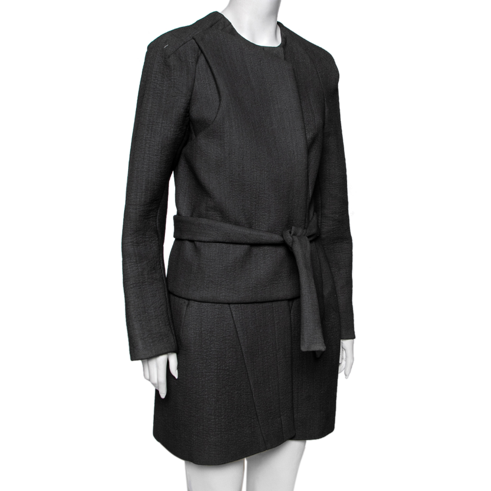 

Balenciaga Charcoal Grey Wool, Blend Overlay Detail Belted Mini Dress