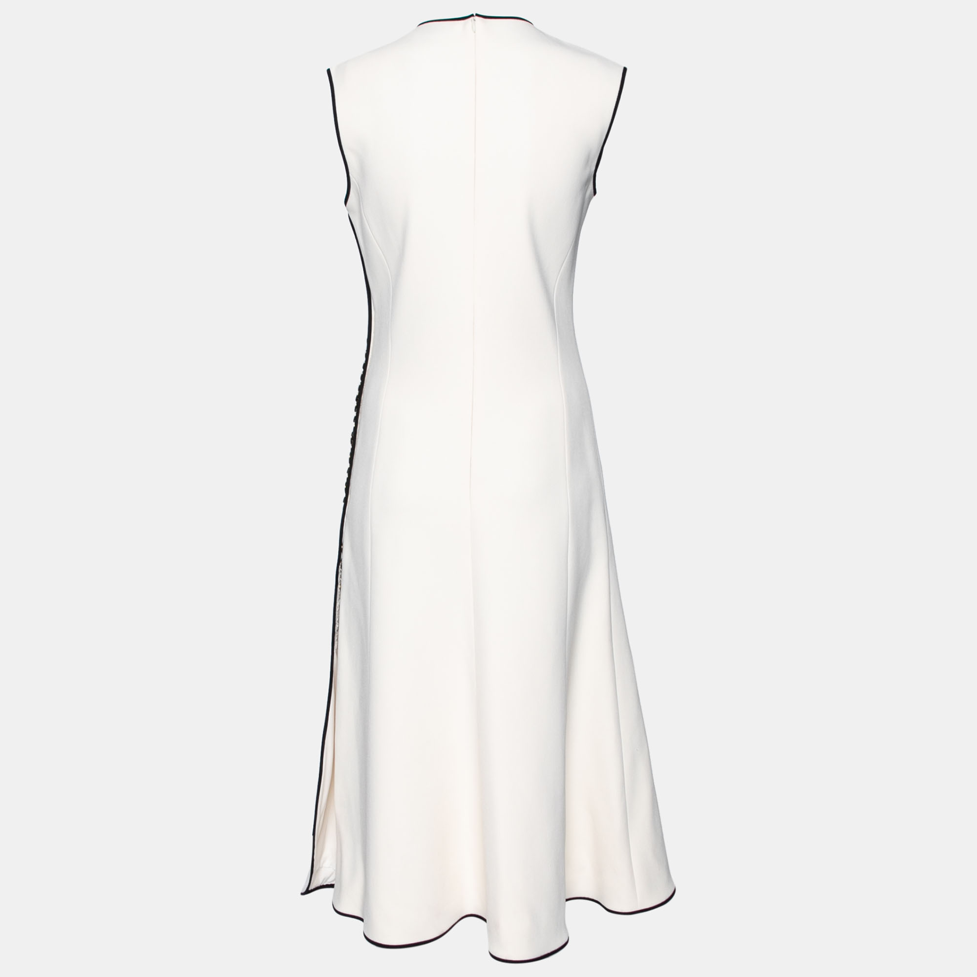 

Balenciaga Cream Crepe Contrast Trimmed Button Detail Midi Dress