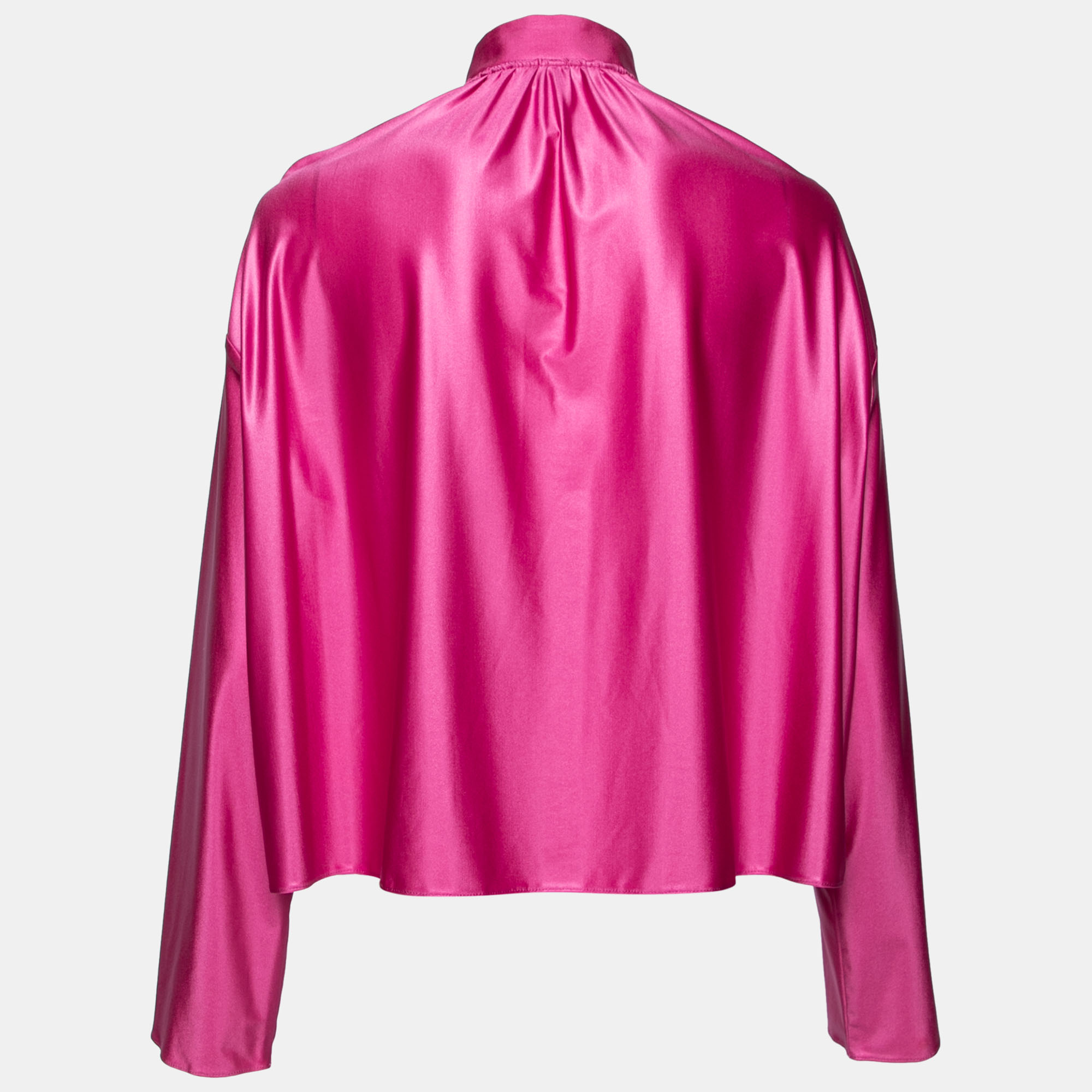 

Balenciaga Pink Satin Strangled Choker Collar Boxy Blouse