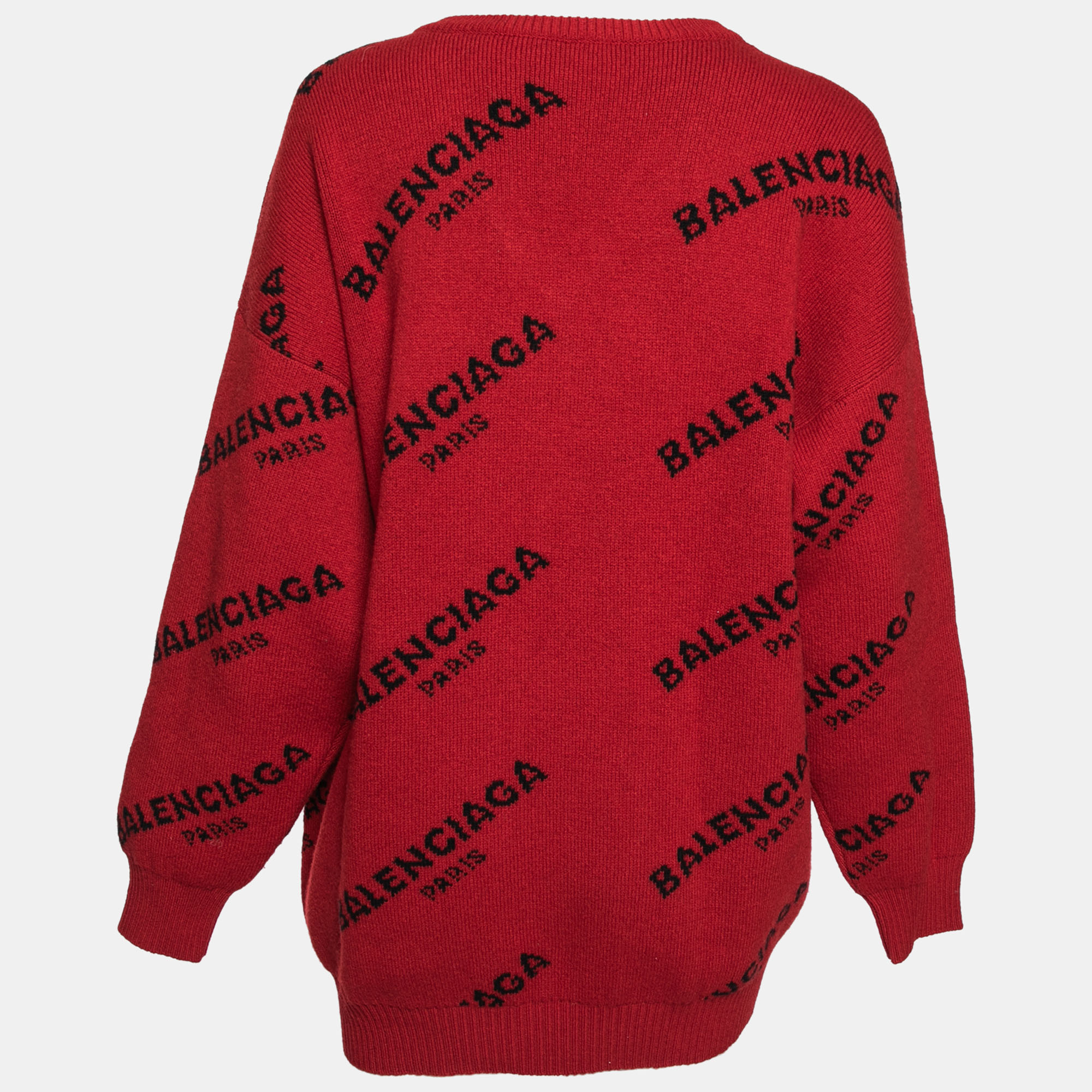 

Balenciaga Burgundy Wool Allover Logo V Neck Oversized Sweater