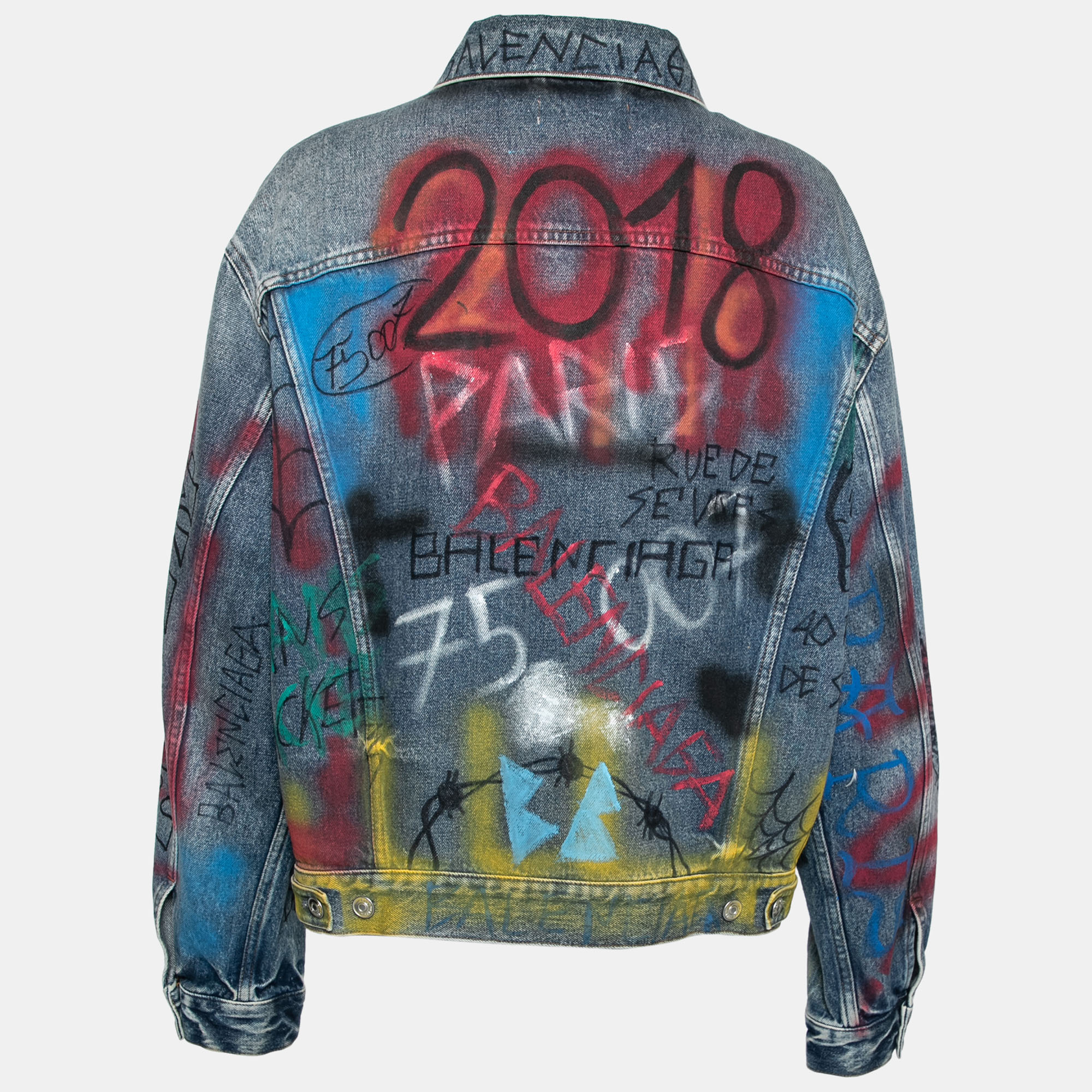 

Balenciaga Blue Graffiti Print Oversized Denim Jacket