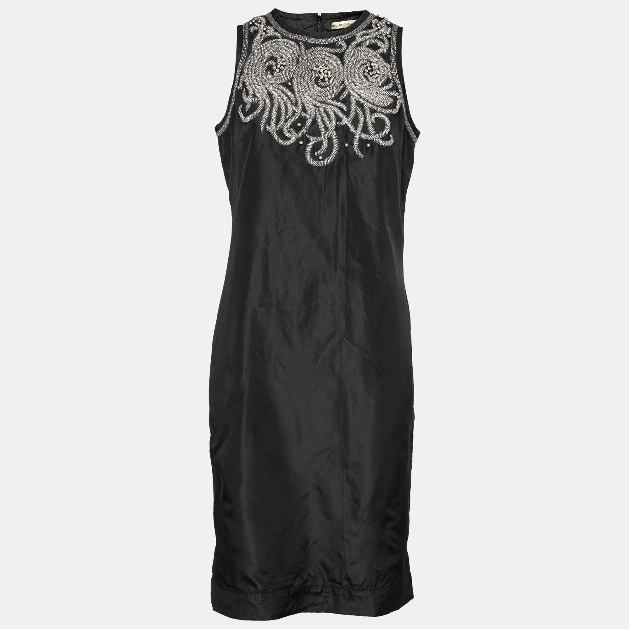 

Balenciaga Black Silk Bead Embellished Sleeveless Dress