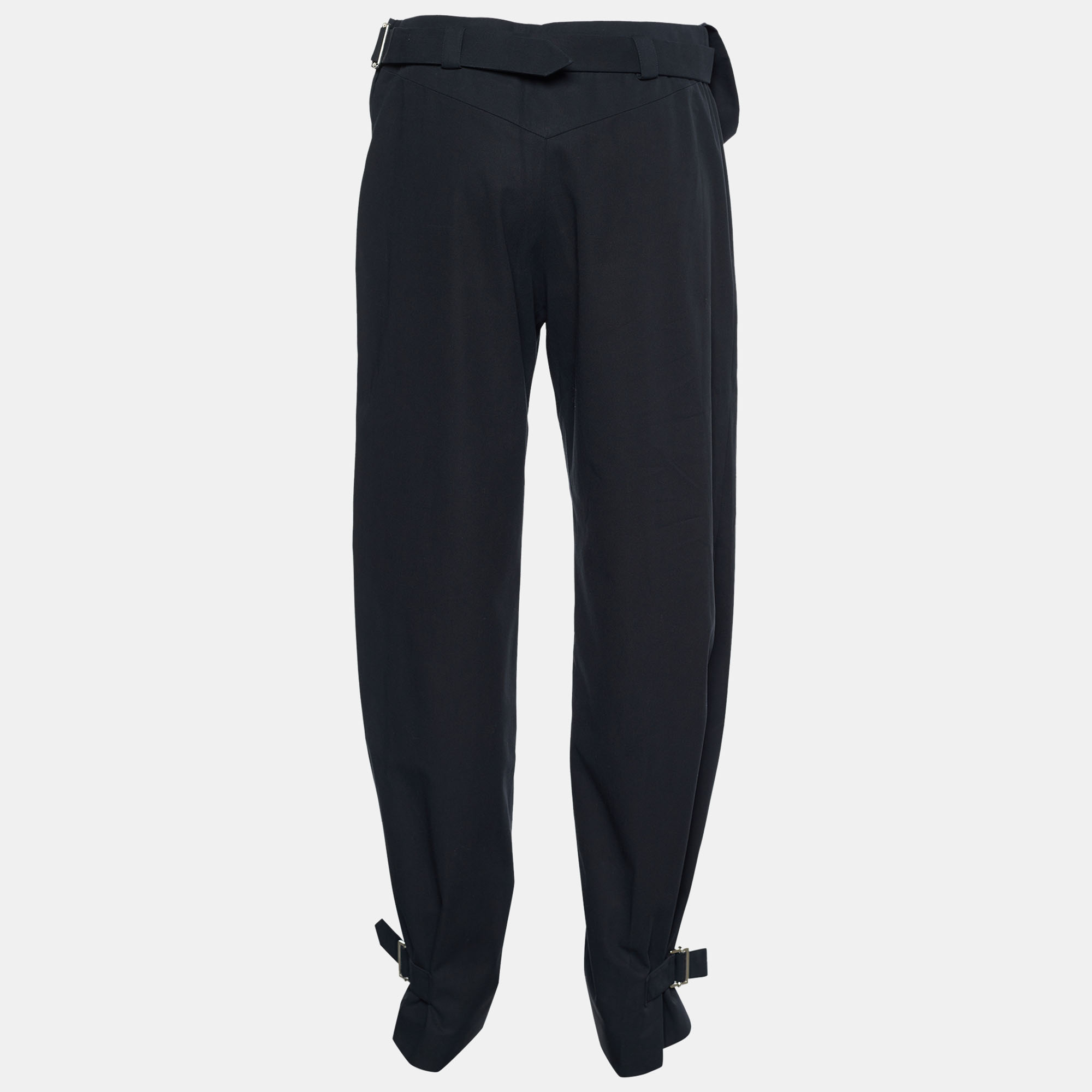 

Balenciaga Black Cotton Blend Draped Belted Cuff Trousers