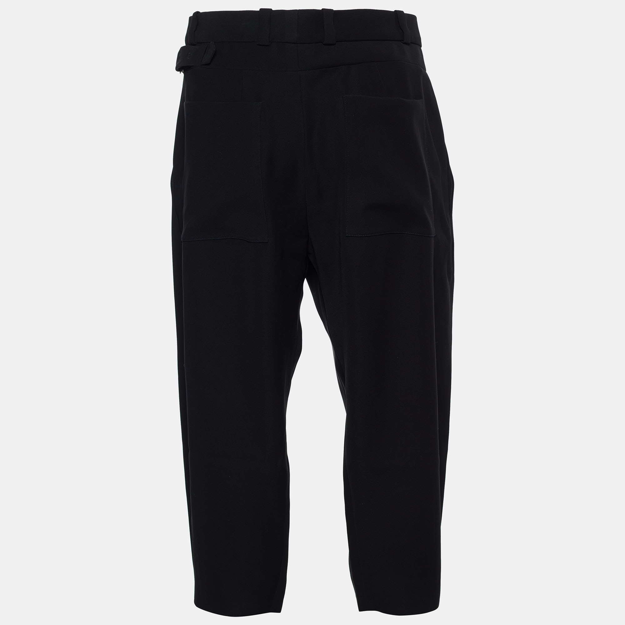 

Balenciaga Black Crepe Draped Capri Trousers