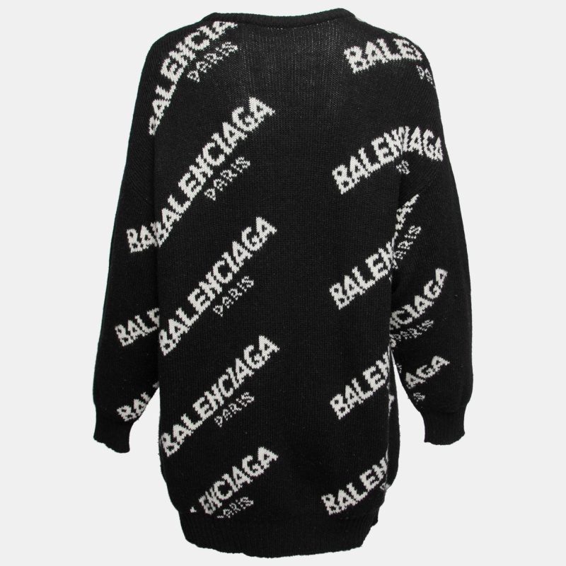 

Balenciaga Black Wool Blend Allover Logo Crew Neck Sweater