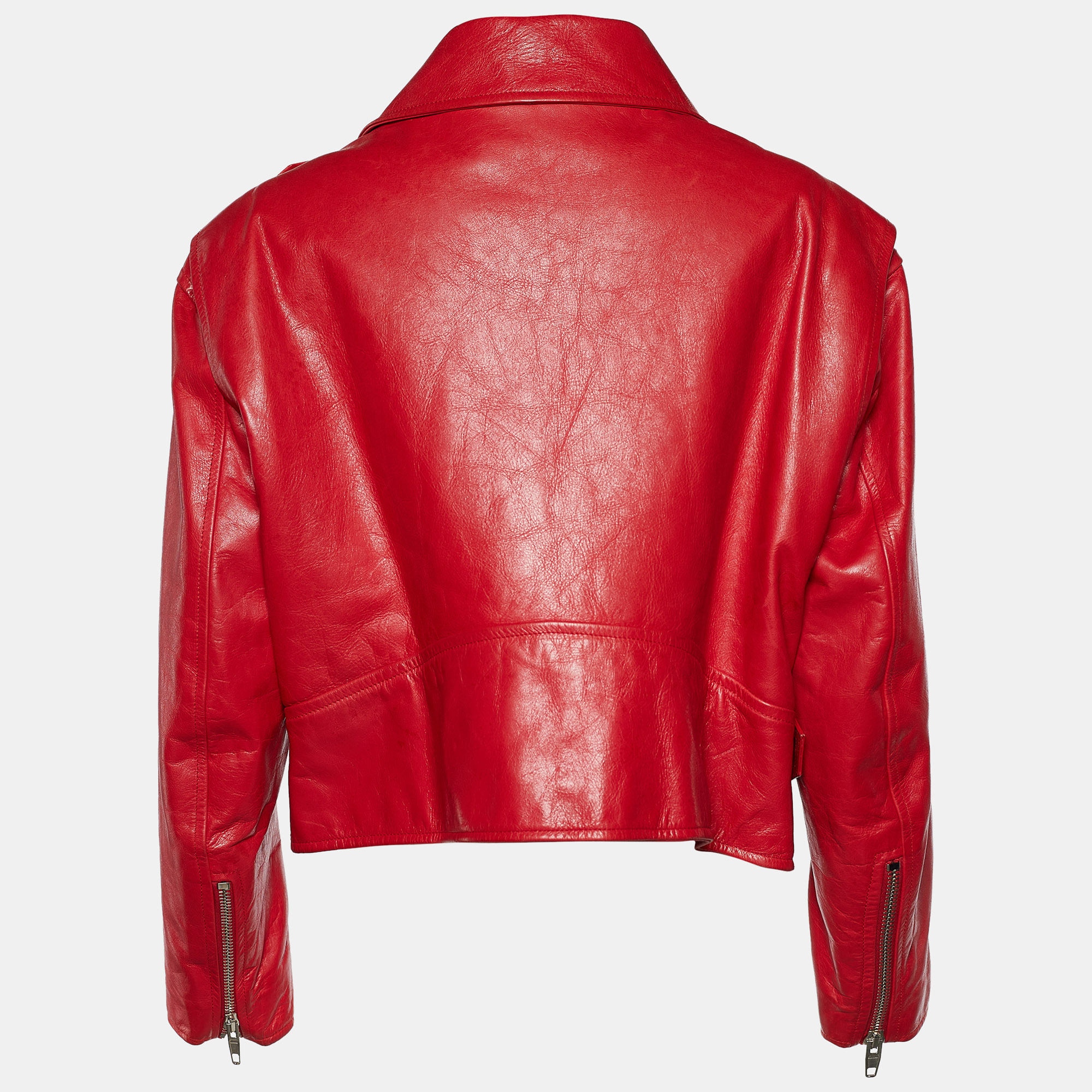 

Balenciaga Red Leather Swing Oversized Biker Jacket