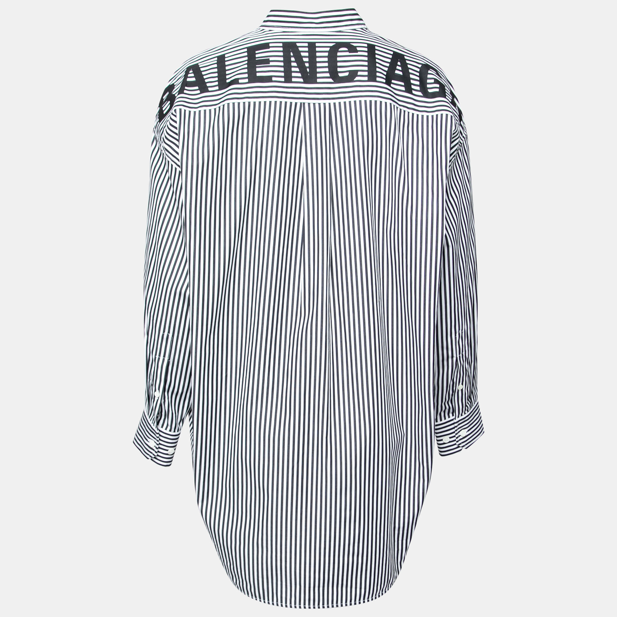 

Balenciaga Black Striped Cotton Neck Tie Detail Oversized Shirt, White