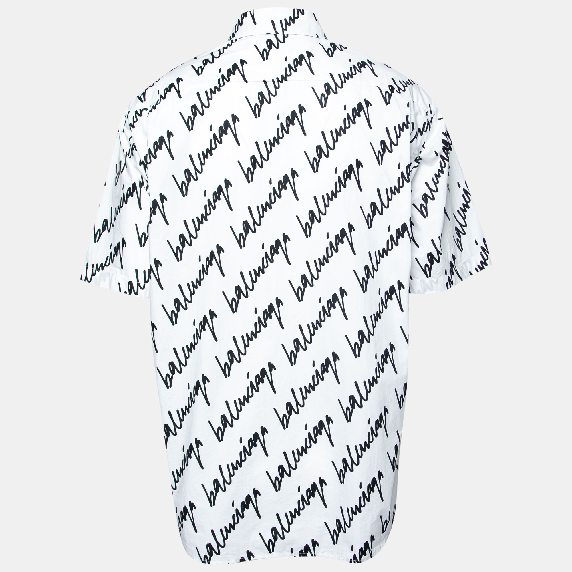 

Balenciaga White & Black Signature Logo Print Cotton Oversized Shirt