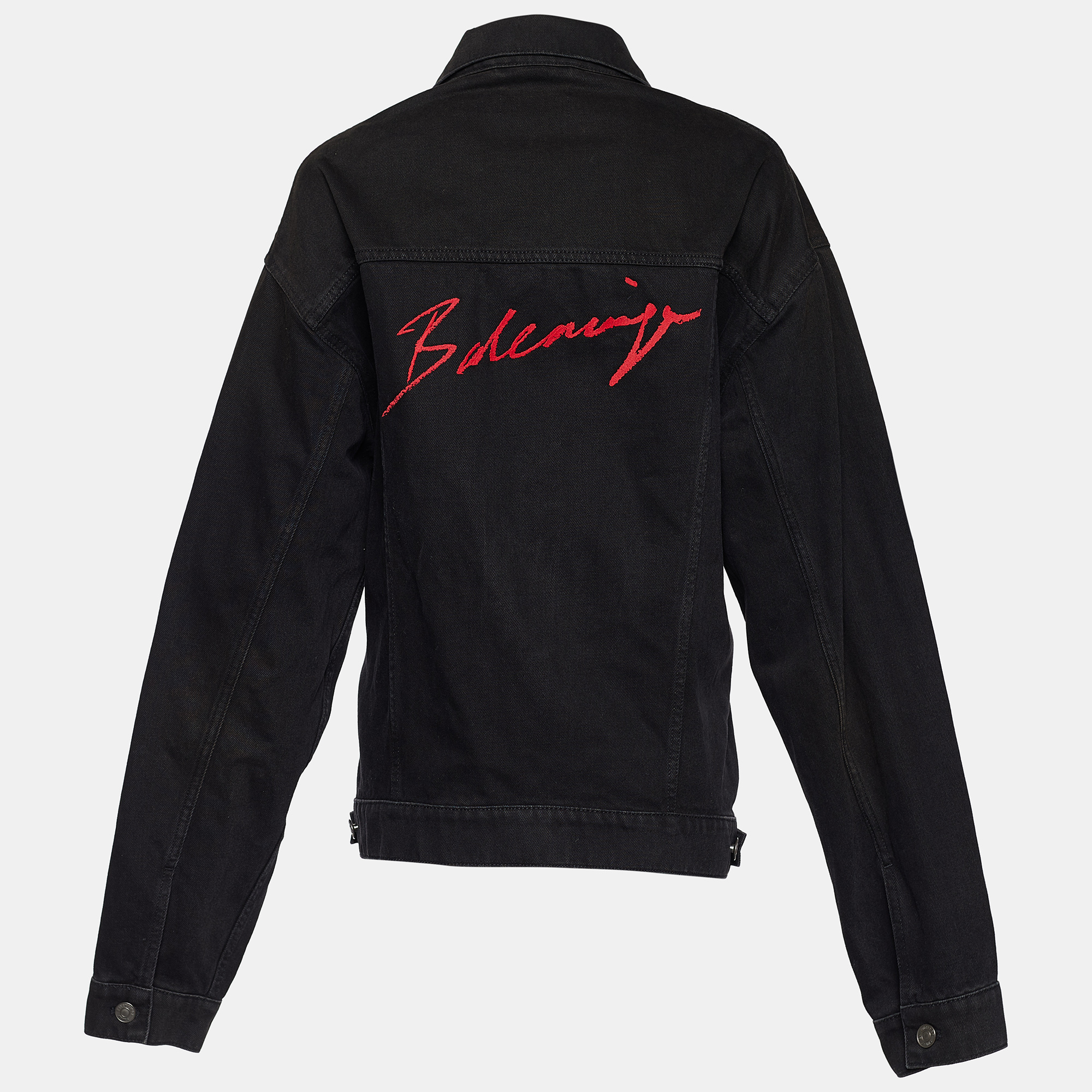 

Balenciaga Black Denim Logo Embroidered Button Front Jacket