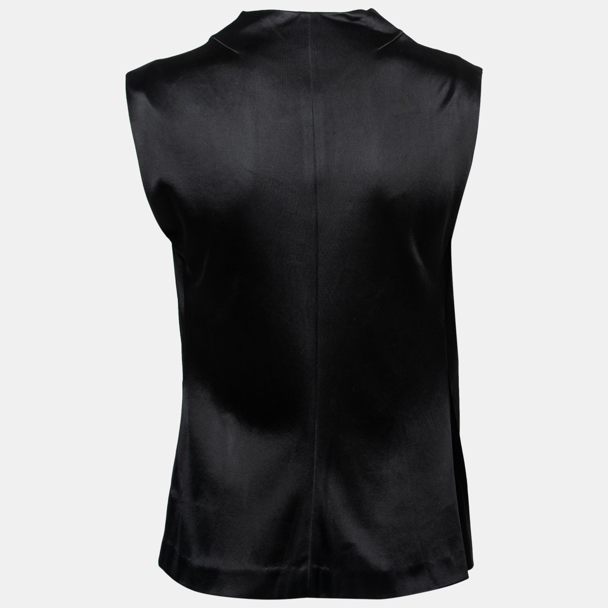 

Balenciaga Black Satin Drape Detail Sleeveless Top