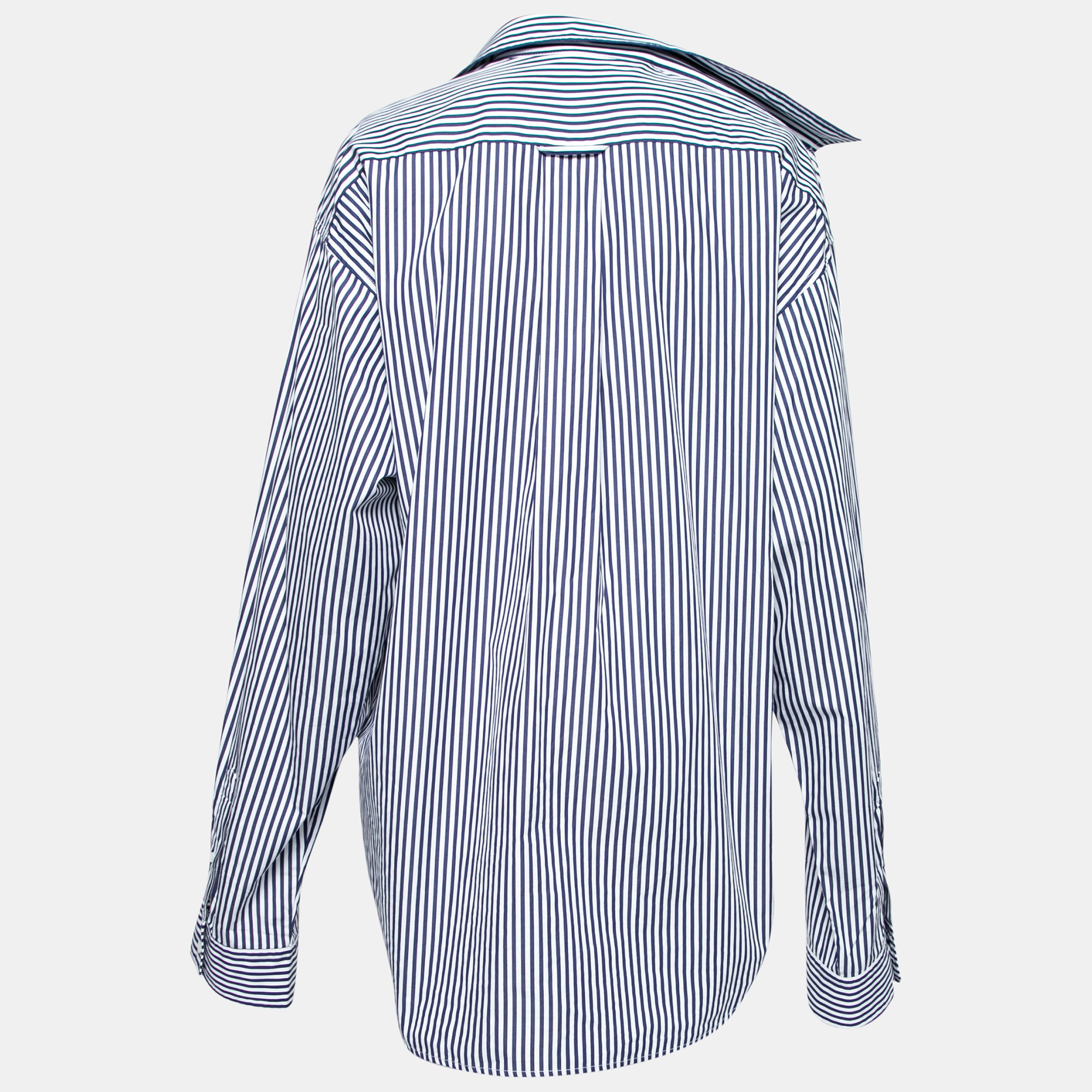 

Balenciaga Blue Striped Cotton Poplin Asymmetric Shirt