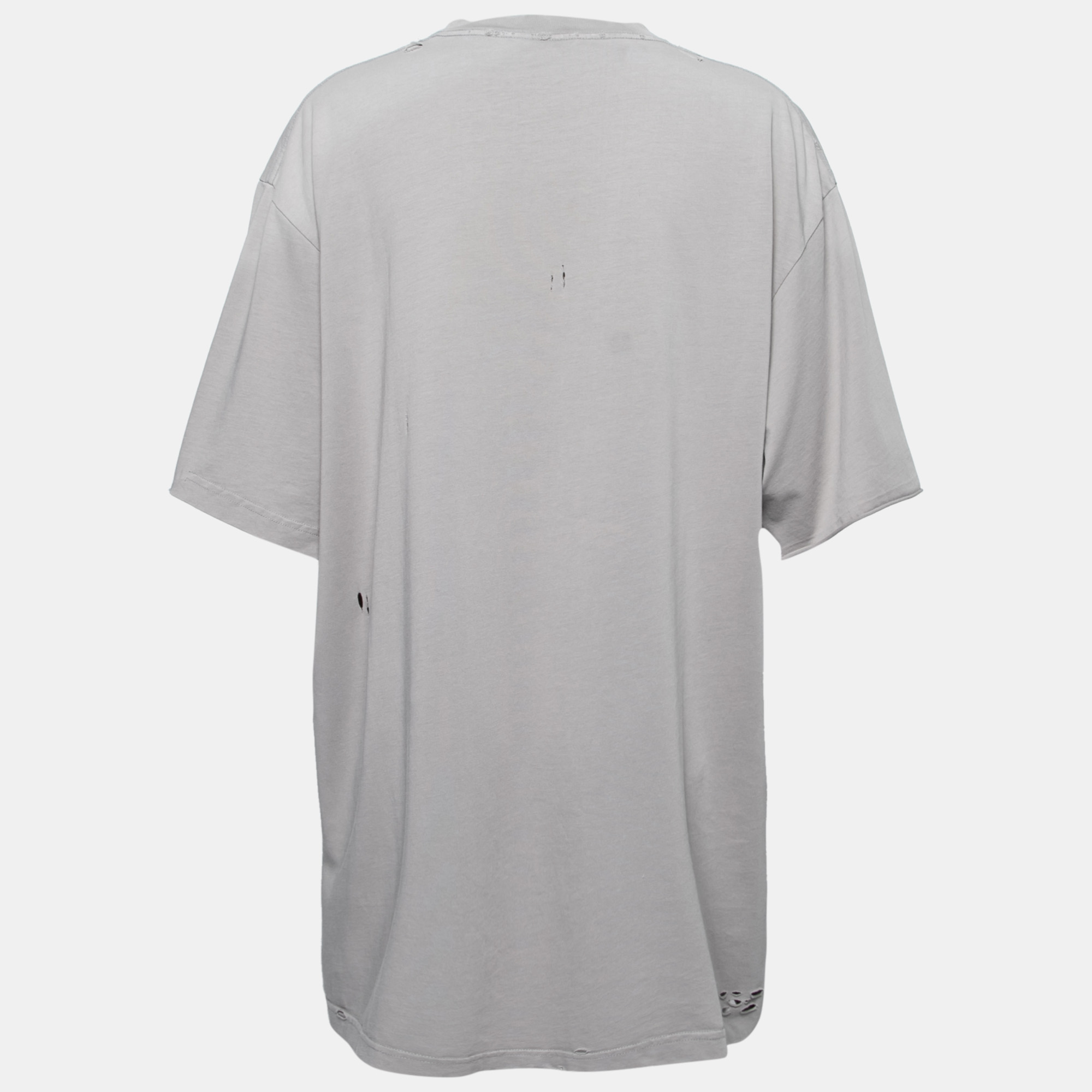 

Balenciaga Grey Logo Printed Distressed Cotton Oversized T-Shirt